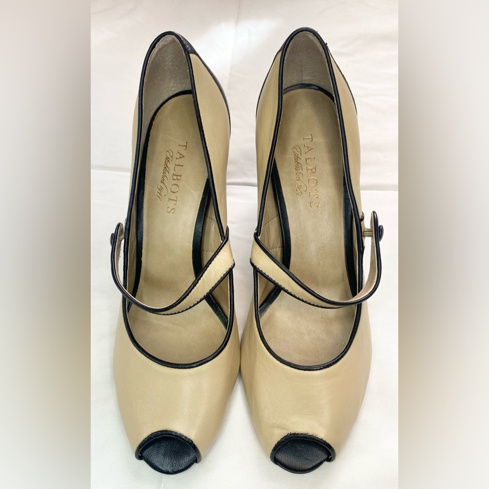Talbots Cream and Black Peep Toe Heels - Picture 2 of 11